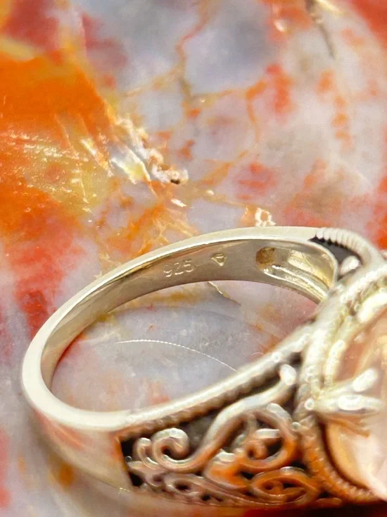 Sterling Silver Rose Quartz heart Ring - Size 9 - Picture 6 of 7